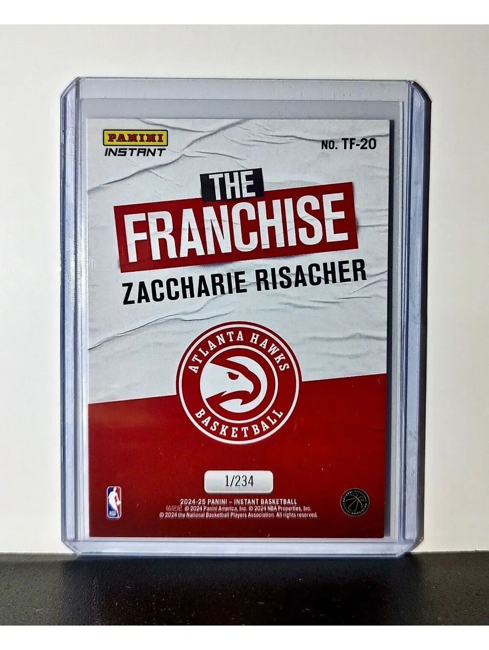Zaccharie Risacher 2024-25 Panini The Franchise NBA #20 Rookie Card Hawks 1/234